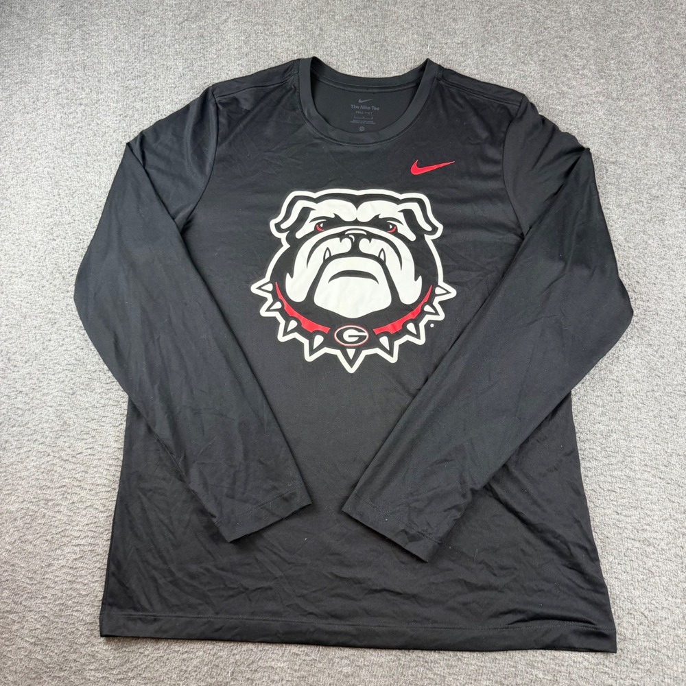 Nike Georgia Bulldogs Shirt Men's Large Black Long Sleeve Dri-FIT Uga Mascot